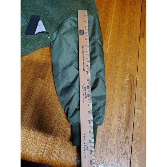 Reversible Sherpa quilted trucker bomber jacket oversized women's olive green - Picture 4 of 10